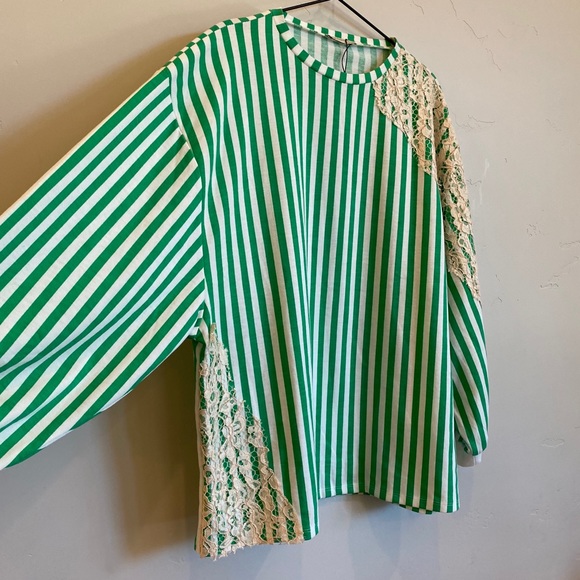 ZARA Trafaluc Oversized Striped Sweatshirt Lace - Picture 9 of 13